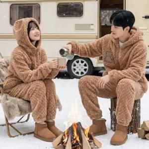 귀여운 귀 남성 여성 공용 후드집업 밍크 겨울 수면잠옷 상하 파자마세트