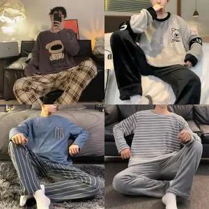 하이클래식 남성용 긴팔 반팔 잠옷 상하의세트 스트라이프 체크 사계절 파자마 홈웨어