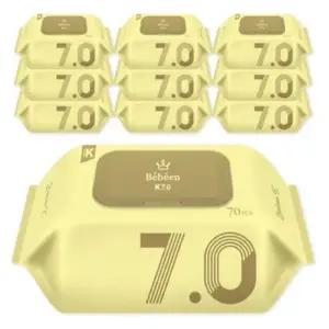 베베앙 천연 레이온 함유 스펀레이스 공법 엠보싱 원단 저자극 아기물티슈_캡형 70매 10팩 434491