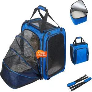 쓰레기통이 있는 대형 고양이 캐리어 자동차 여행용 확장형 17.3 x16.2 x13 부드러운 측면 반려동물 중형