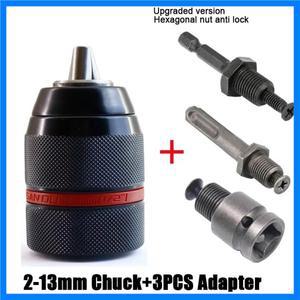 자동 잠금 나사산 키리스 금속 드릴 척 빠른 변경 도구 육각 원형 렌치 어댑터 1/2-20UNF 1.5-13mm