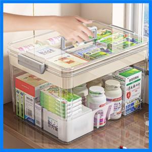 뚜껑이 있는 투명한 휴대용 보관 상자 약품 정리 상자 가정용 대용량 휴대용 보관 상자