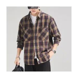 토르 남자 솔리드 셔츠 빈티지 루즈핏 추동 체크 캐주얼 카고 아우터 OPH4