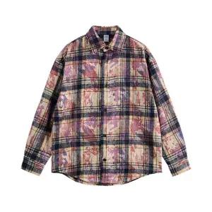 토르 남자 솔리드 셔츠 스퍼트 체크 추동 빈티지 캐주얼 루즈핏 긴팔 코트 OPH4