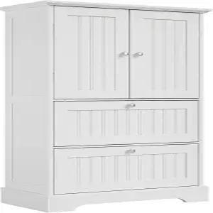 트레오초 욕실 바닥 캐비닛 서랍과 조절 가능한 선반이 있는 흰색 수납 거실용 도어 2개가 독립형 주방