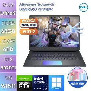 DELL 에일리언웨어 16 Area-51 DAA16250-WH03KR Ultra9 RTX5070 Ti 64GB 6TB WIN 11 HOME 고사양 게임용 작