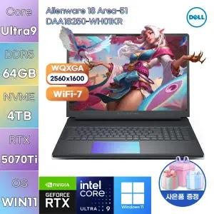 DELL 에일리언웨어 18 Area-51 DAA18250-WH01KR Ultra9 RTX5070 Ti 64GB 4TB WIN 11 HOME 고사양 게임용 작