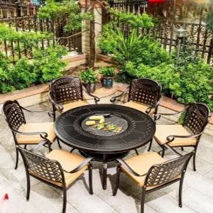 야외 고기테이블 원형 알루미늄 식탁 조각 옥상 불판 숯불