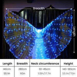 LED 이시스 날개 벨리댄스 다채로운 나비 텔레스코픽 스틱 포함 발광 코스튬 공연 어린이 성인용