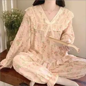 여자 예쁜잠옷 편한 홈웨어 잠옷 노브라 긴팔 긴바지 세트 (WFK562D)