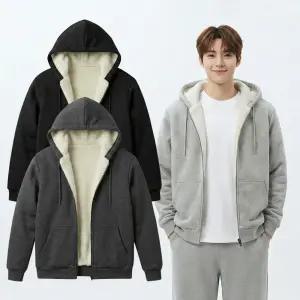 [화이트빌딩]남성 양털 안감 후드집업 겨울 보온 기모 데일리 캐주얼 아우터