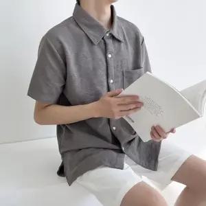 고품질 옥스포드 정장 루즈 반팔 솔리드 체크셔츠 와이셔츠 (WFJRPNQ)