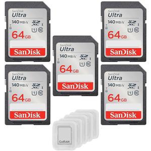 샌디스크 64GB 울트라 SDXC UHS-I 클래스 10 메모리 카드 140MB/s U1, 풀 HD, SD 카메라 SDSDUNB-064G (5팩