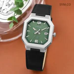 카시오 MTP-B195L-3A 스타일리시 빈티지 사각 금속 텍스쳐 남자 가죽 시계 d