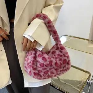 여성 미니 토트 백 레오파드 지브라 퍼 손 가방 핑크