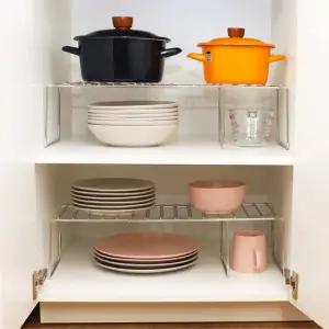 스텐 주방 싱크대 하부장 수납 길이조절 선반 2단 그릇 접시 정리대