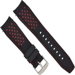 빨간색 스티칭 시티즌 에코 드라이브 워치 블랙과 호환 21mm 곡면 고무 스트랩 천공 E워치 부품