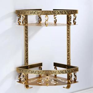 라포식 욕실 선반 목욕 홀더 골동품 골드 알루미늄 보관 더블 코너 랙 샤워 샴푸 후크 화장실 액세서리