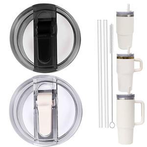 [미국배송] 빨대가 있는 2PC 교체 누수 방지 텀블러 플립 뚜껑 - 스탠리 프로투어 퀀처 및 H2.0 20온스 30온스 텀블러(크림 앤 블랙 20온스 30온스)에 적합합니다