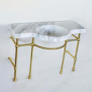 라포식 황동 다리가  욕실을  르네상스  Calacatta 금 천연 대리석 세면대 콘솔 싱크대