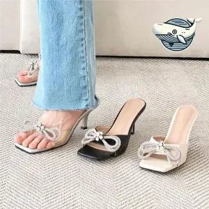 큐빅 리본 각진코 미들굽 여름 슬리퍼 WFH1HJ1