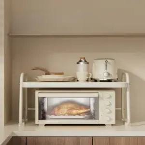 전자레인지 슬라이딩 밥솥레일 브래킷 수납 철제 선반 크림화이트 전자레인지수납판 44cm