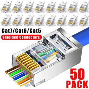 1/10/30/50Pcs RJ45 Cat7/Cat6/Cat5 차폐 커넥터 통과 크리스탈  금도금 8P8C 압착 UTP 이더넷 모듈러 플러
