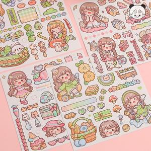 로바식 12pcs Washi 스티커 만화 Kawaii Telado 소녀 핸드북 DIY Goo 카드 장식 재료 귀여운 편지지