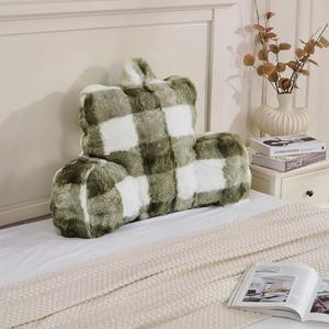 남자친구 애니바디 리딩 베개, 벨벳 등받이 침대 웨지 대형, 침대에 앉을 수 있는 지지 쿠션 / 받침대용 소파 18인치 크기의 그린 그리드 프린트