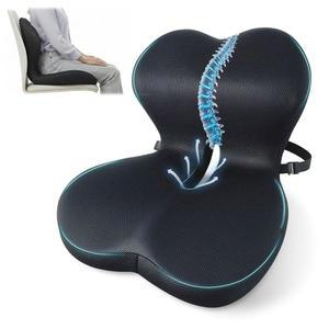 메모리 폼 시트 쿠션, 요추 지지 기능이 있는 사무용 의자 허리 압력 시아티카, 스트랩이 조절 가능한 카시트 자동차, 트럭, 책상용 힙 패드 쿠션(D-Black+메쉬 천)