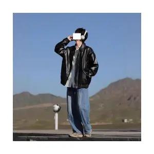 키체샵 남성 항공 점퍼 가죽옷 봄가을 오토바이 캐주얼 코트 터틀넥 가죽 재킷 상의 HO3