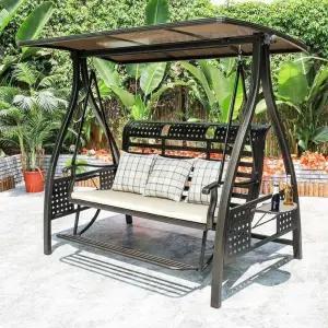 야외용 그네의자 공원 2인용 철제 나무 의자 로프 스윙 원목