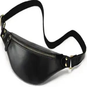 빈티지 정품 가죽 패니 팩 작은 허리 가방 여행용 슬링 파우치와 조절 가능한 벨트 블랙