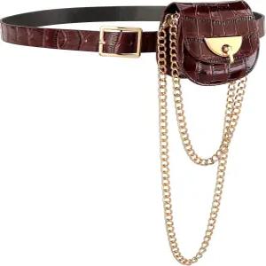 여성 패니 허리 가방 PU 가죽 벨트 팩 미니 크로스바디 지갑 Y2K 체인 탈부착 가능(브라운)