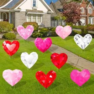 퀘라 다이아몬드 하트 조각 - 발렌타인데이 결혼식 기념일 20개의 스테이크 레드 핑크 분홍색 야외 장식