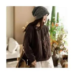 EAMT 여성 추동 후드 풀오버 패딩 아가일 체크 보온 상의 YJ4