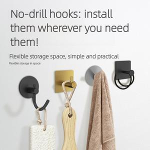 라포식 4개입 자가 접착 타월 훅 블랙 실버 골드 스테인리스 스틸 벽걸이 욕실 침실 옷걸이