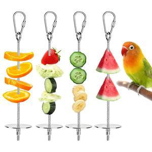 4PCS 10 8인치 버드 케이지 홀더 스테인리스 스틸 앵무새 및 채소 꼬치 매달기 잉꼬 버지 마코 작은 동물