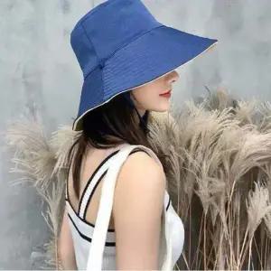 여성 양면 벙거지 모자 끈달린 사파리햇