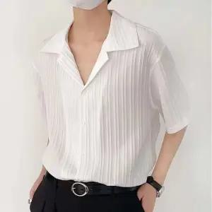 남자 여름 반팔 오픈 카라 셔츠 플리츠 패션 남방 (WFKBWCO)