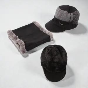 ( )남성 겨울 따뜻한 넥워머 니트 챙모자 세트 겨울모자 (블랙)