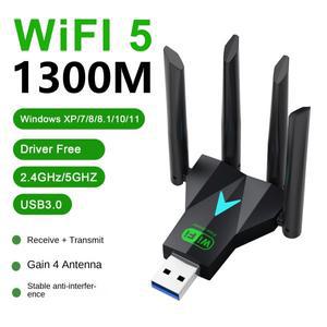 1300Ms USB 3.0 WiFi 어댑터 듀얼 밴드 2.4G5Ghz 동글 4 안테나 무선 수신기 PC노트북 드라이버