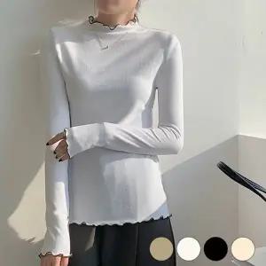 여성 넥라인 소매 밑단 물결 디자인 약기모 티셔츠 (KYR-WFFFMCQ)