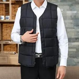 남성 블랙 모던한 겨울 안감 퍼 경량조끼 패딩조끼 (WFKBXSW)