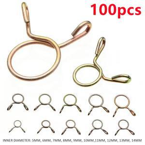 100pcs 가솔린 호스 스프링 클램프 5 ~ 14mm 아연 도금 파이프 클립 연료 라인 바이크 오토바이 보트
