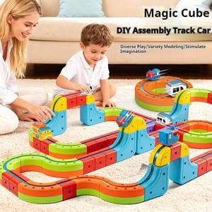 로렌지 전기 자석 블록 기차 세트 고속철도 차량 모델 놀라운 트랙 큐브 무중력 놀이