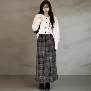 여성 가을 겨울 텐션 체크 롱스커트