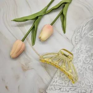 투명옐로우 나비 집게 헤어 올림 반머리 반묶음핀