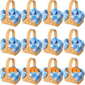 결혼식 파티 선물용 손잡이가 달린 12개 미니 직조 바구니 20매 종이 냅킨 우드칩 꽃 과일 피크닉 칩