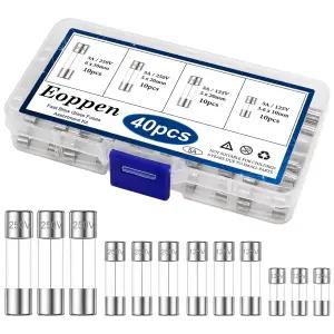 Eoppen 40Pcs 5A 고속 블로우 유리 퓨즈 모음 키트 5암페어 4값 3.6x10mm 125V / 5x20mm 및 250V 6x30mm